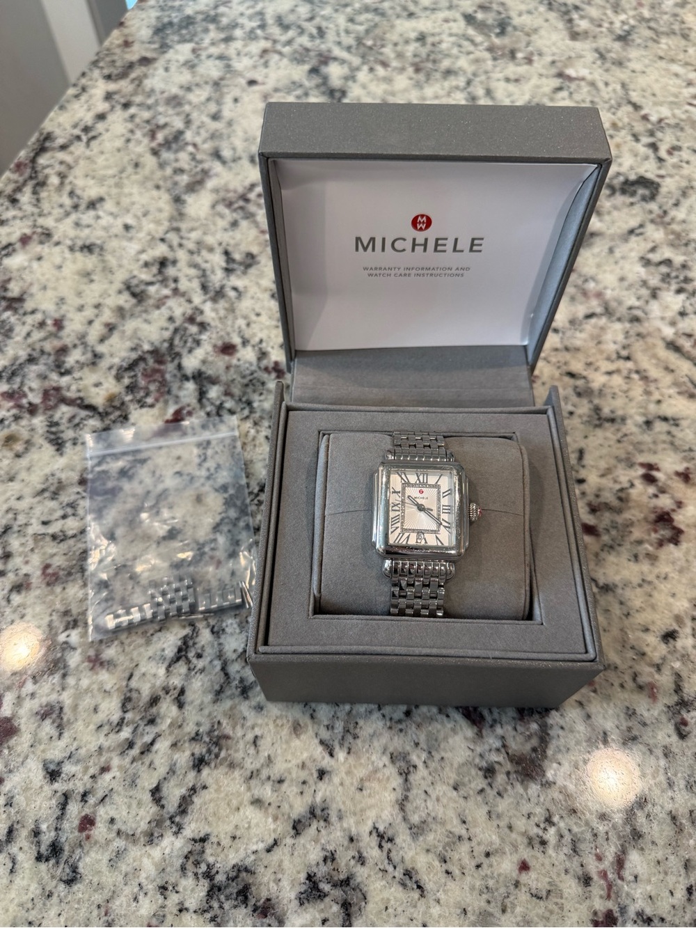 Michele Silver Stainless Steel Square-Link Watch